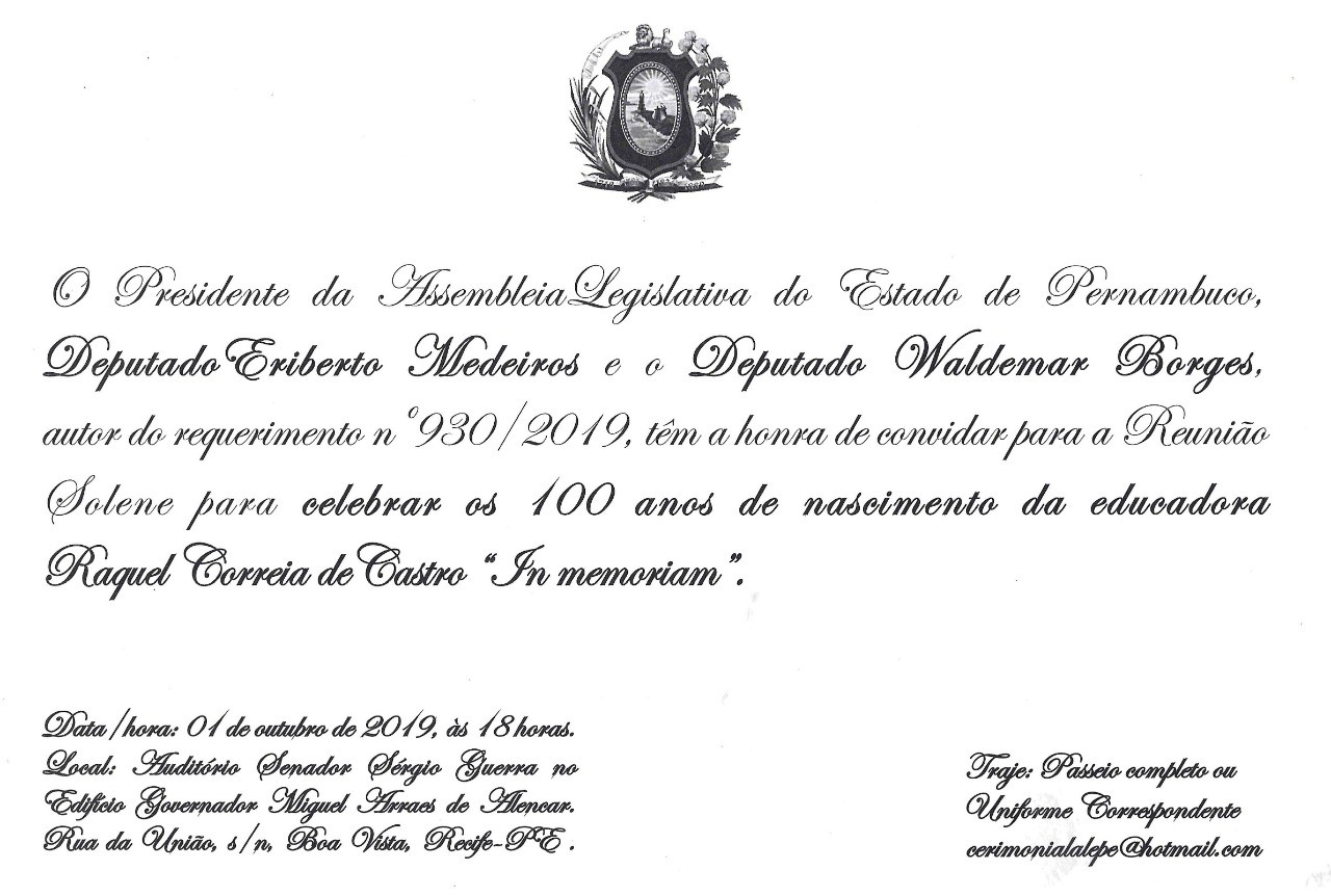 IC convida para festividades do centenário de D. Raquel